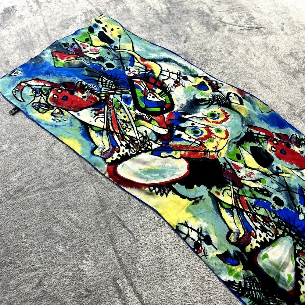 Kandinsky Art to Wear 100% Silk Scarf Multicolored Abstract Rectangle 60x36